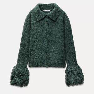 Zara Green Textured Jacket. Fridge sleeve knit sweater/cardigan.